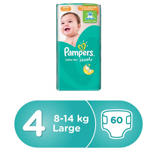 Pampers Baby-Dry Diapers, Size 4, 8-14 kg 60 Count, Jumpo Pack