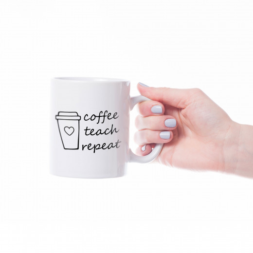 Dumyah Coffee Mug, Coffee Teach Repeat Design, White Color
