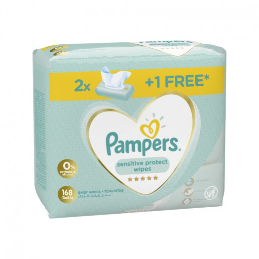 Pampers Sensitive Baby Wipes, 2+1, 168 Count