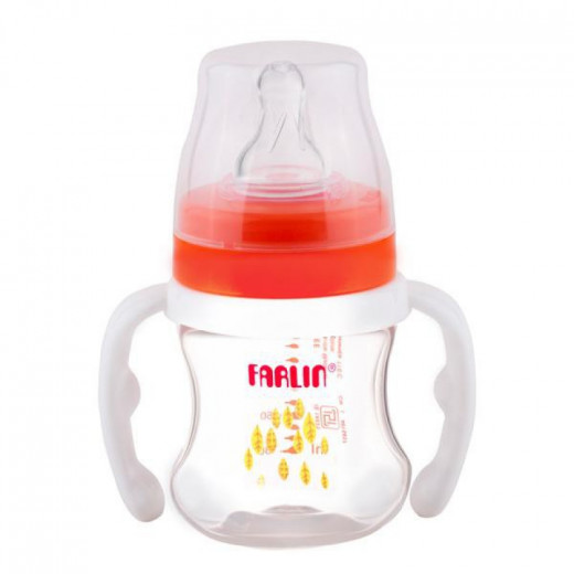 Farlin Wide Neck Baby Bottles With Handle, 150 Ml, Orange Color