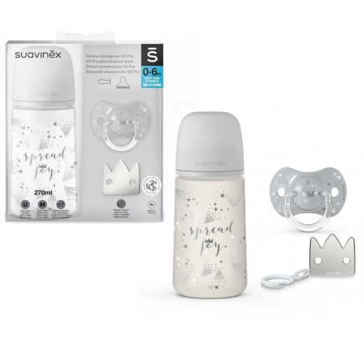 Suavinex Crown Design Baby Bottle, Grey Color, Set Of 3 Pieces