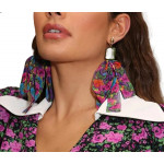 Flower Pattern Scarf Charm Drop Earrings