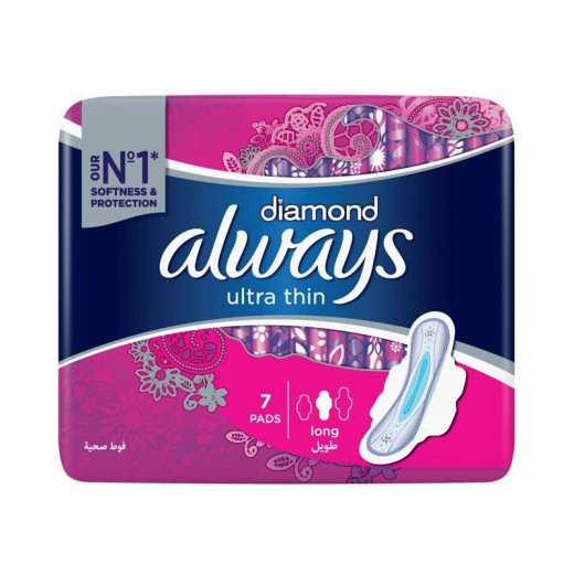 Always Diamond Ultra Thin Long Sanitary Pads With Wings, 7 Pieces