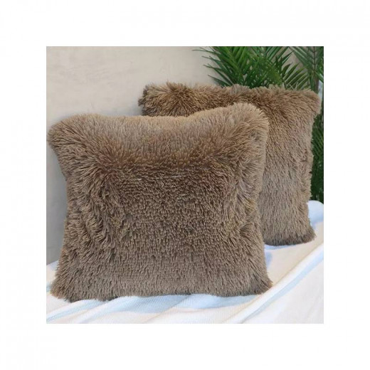 Nova Home Malea Long Shaggy Fur Cushion Cover, Brown, 45x45 Cm