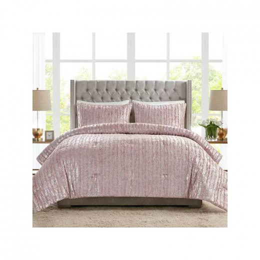 Nova Home Harlow Winter Silver Metallic Print Fur Comforter, Pink Color, Twin Size 6 Pieces