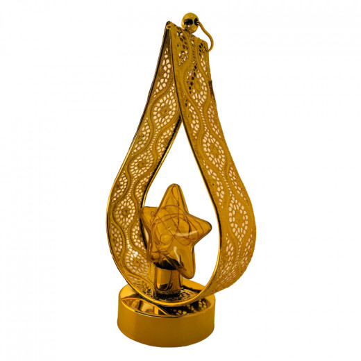 Ramadan Metal Lantern, Star Design, Gold Color, 30*14.5 cm