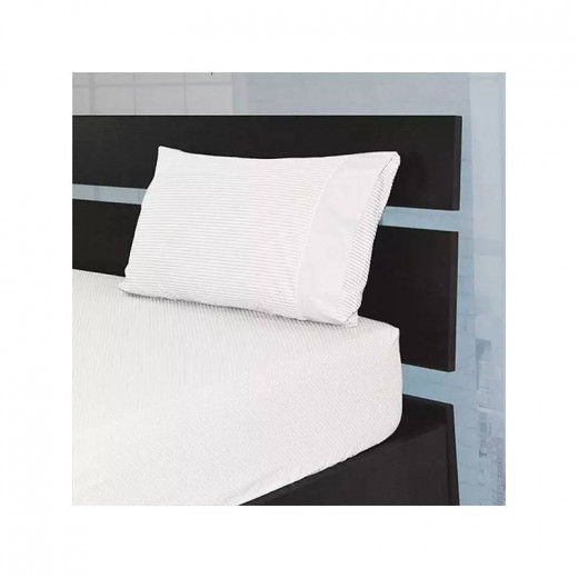 Cannon Dots & Stripes Bed Sheet Set, Poly Cotton, White Color, King Size,  4 Pieces