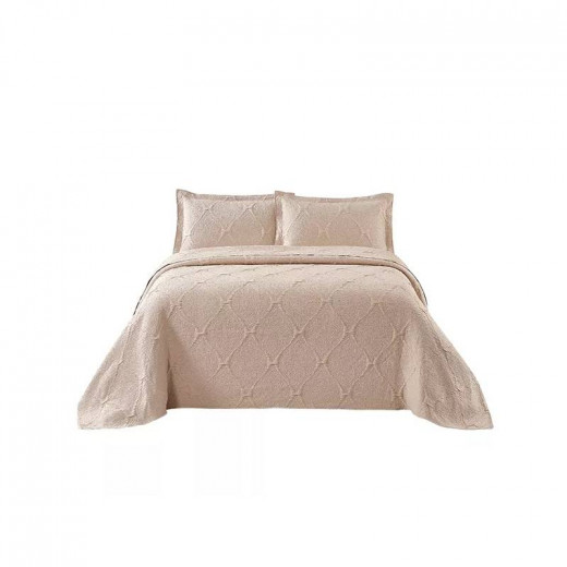 Nova Home Flosway Jacquard Bed Spread Set, Beige Color, King Size, 3 pieces