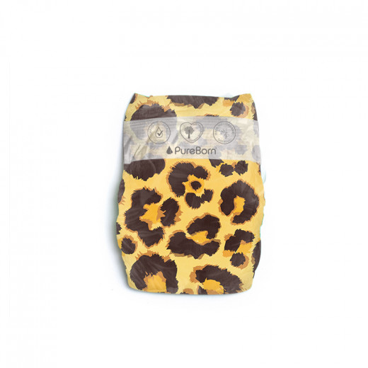 Pure Born Organic Nappies Single Pack, Leopard Design, Size Newborn, 0-4.5 Kg, 34 Pieces