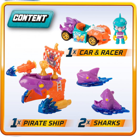 T- Racers Pirate Shark with 1 driver and 1 car.