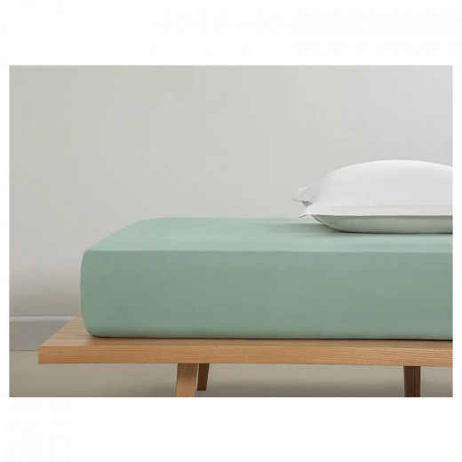 English Home Plain Cotton Super King Size Elastic Fitted Sheet, Green Color, 200*200 Cm