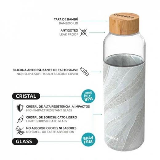 Quokka Glass Bottle With Silicone Cover, White Stone Design, 660 Ml