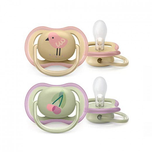 Philips Avent Ultra Air Sterilised Pacifier With Animal Shapes 0-6 Months For Girls - 2 Pieces