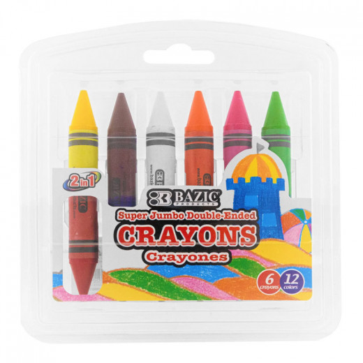 Bazic Double Ended Super Jumbo Crayons Premium, 12 Color