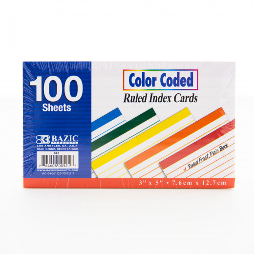Bazic Ruled Colored Index Card 3  X 5 100 Pages