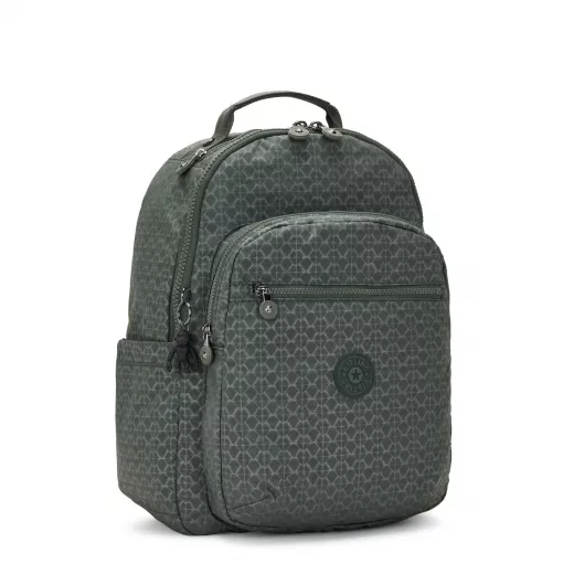 Kipling Seoul Backpack With Padded Laptop Sign Green Embosse, Large