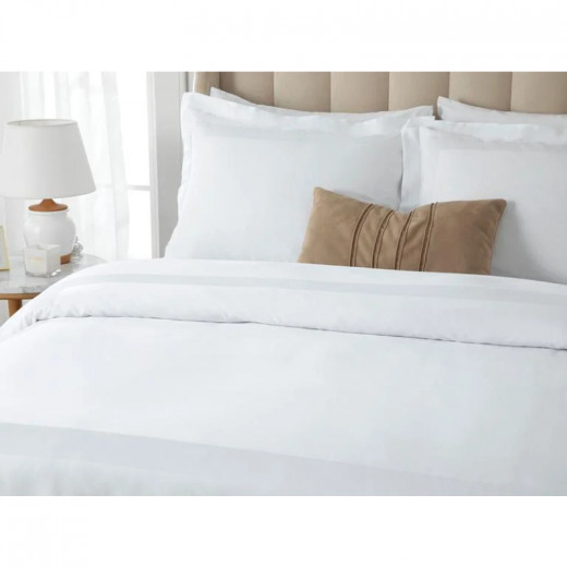 English Home Vivian Framed Cotton Satin Double 4 Pillows Duvet Cover Set  White 200x220 cm