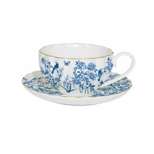 Easy Life Paradise Garden Cup & Saucer Set in Box - White & Blue 200ml