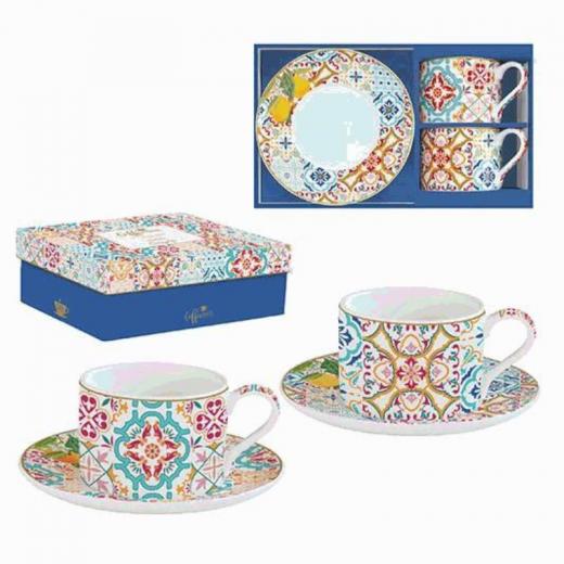 Easy Life Siracusa  Cups & Saucers Set in Box - Multicolored 240ml 4-Piece