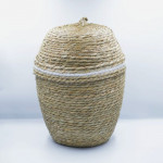 ARMN Nordal Small Round Acorn Laundry Basket with Lid - Beige