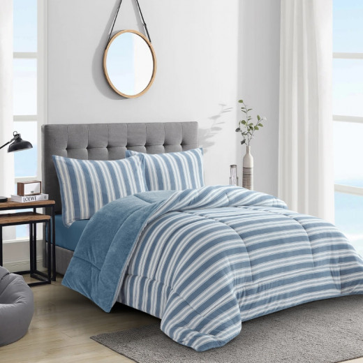 Nova home bliss winter flannel comforter set - single/twin - blue 4pcs