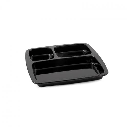 Vague Melamine Square 3 Compartment Divided Platter Black 25 Cm