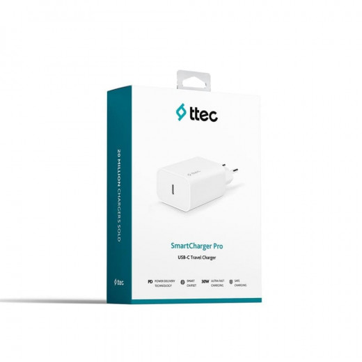 ttec SmartCharger Duo PD Travel Charger USB-C+USB-A 30W White