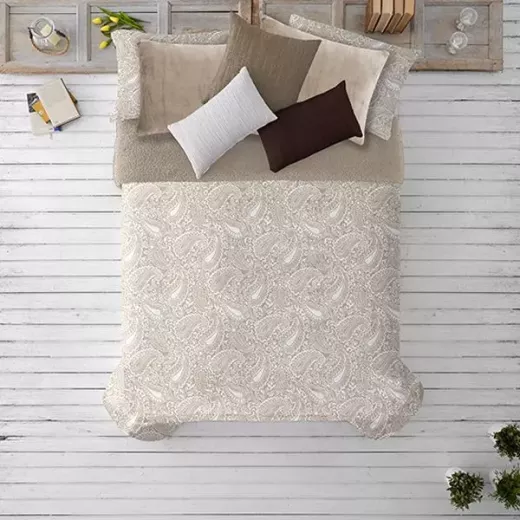 Manterol Doko Velvet Winter Comforter Set, Beige Color, King Size, 6 Pieces