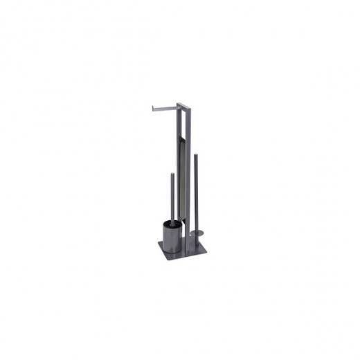 Wenko Rivalta Standing Toilet Paper Holder & Toilet Brush, Stainless Steel, Grey Color