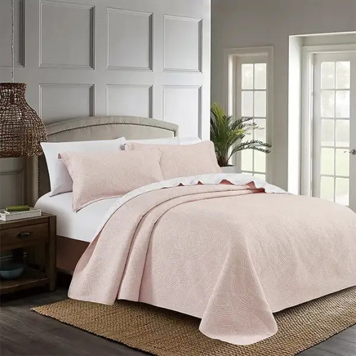 Nova Home Liana Jacquard Bed Spread Set, Poly Cotton, Pink Color, King Size