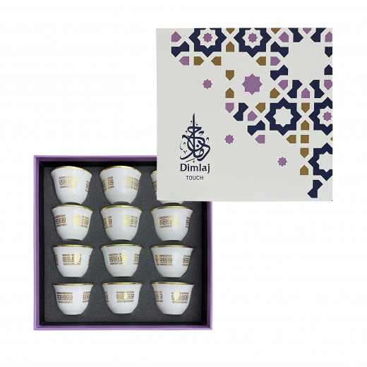 Dimlaj Minerva Set of 12 Pcs Porcelain Arabic Coffee Cups (Gold)