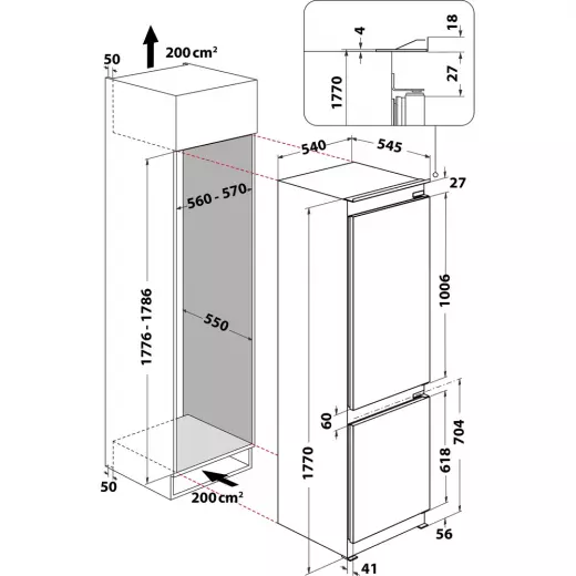 Ariston Built-In Refrigerator - 316 Liters - A+