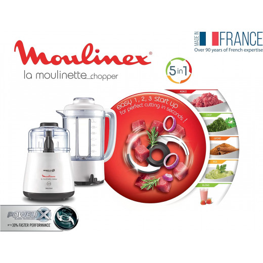 Moulinex La Moulinette Chopper With Blender, 1000 Watt, White - Dpa241