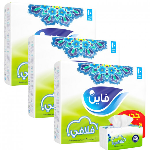 Fine Fluffy Facial Tissues 300 Sheet 2 Ply 10 pcs, 3 PACKS