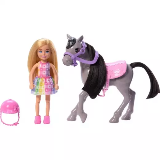 Barbie Chelsea Doll & Horse Toy Set, Includes Helmet Accessory, Doll Bends at Knees to "Ride" Pony