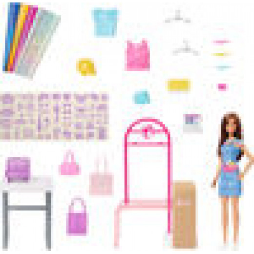 Barbie Make and Sell Boutique Playset with Brunette Doll, Foil Design Tools, Clothes and Accessories