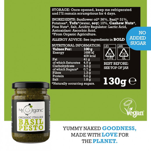 Mr Organic Delicious Mr. Basil Pesto - 130 gm