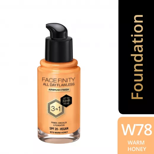 Max Factor Facefinity All Day Flawless 3 in1 Foundation 30ml 78 Warm Honey