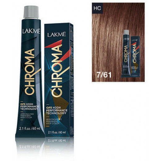 Lakme Chroma Cream Hair Color 7/61 Ash Chestnut Medium Blonde