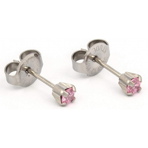 Studex Silver Plated CZ Pink Sterilized Ear Studs