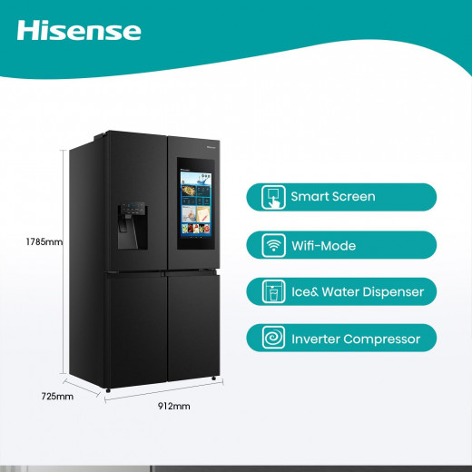 Hisense RQ759N4IBU1 Pure flat Cross Door Smart Refrigerator with Touch Display Water and Ice Dispenser, Metal Cooling