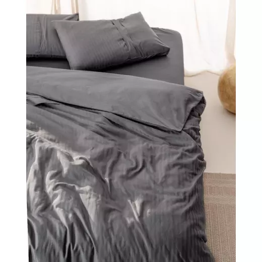 Madame Coco Adrien King Size Striped Covered Duvet Cover Set - Dark Gray