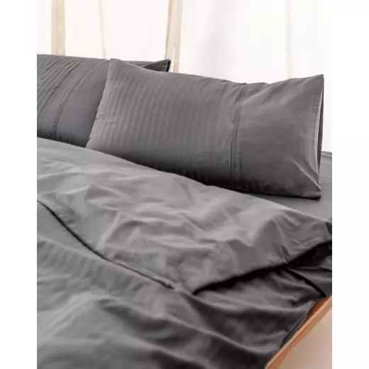 Madame Coco Adrien King Size Striped Covered Duvet Cover Set - Dark Gray