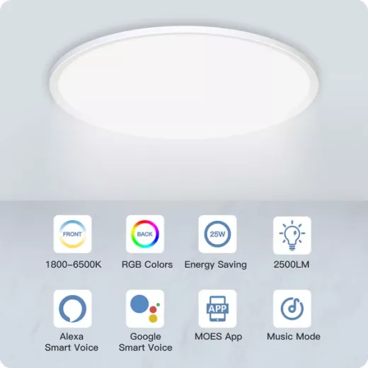 Moes Smart WIFI Ceiling Light Ultrathin Energy-saving RGB Dimmable Lighting LED Lamp