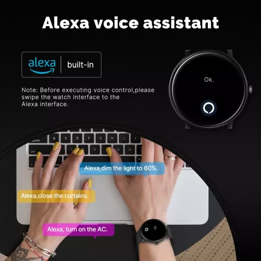 Moes Smart Watch, Round, with Alexa