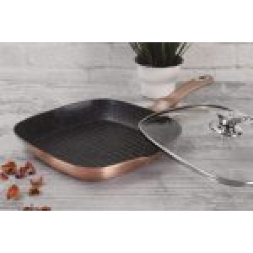 Berlinger Haus Grill Pan with Glass Lid 28 cm  Rose Gold Collection