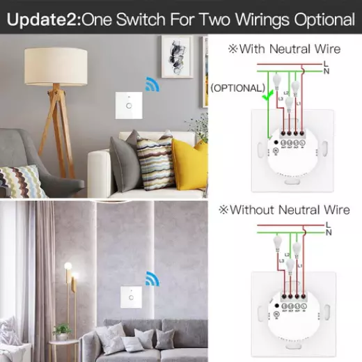 Moes WiFi Smart Touch Wall Switch No Neutral Wire Needed