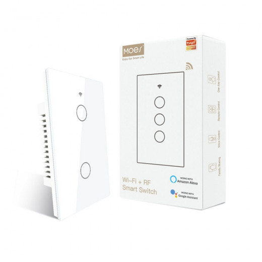 Moes  Tuya Smart Light Wall Touch Switch 2 Gang - White