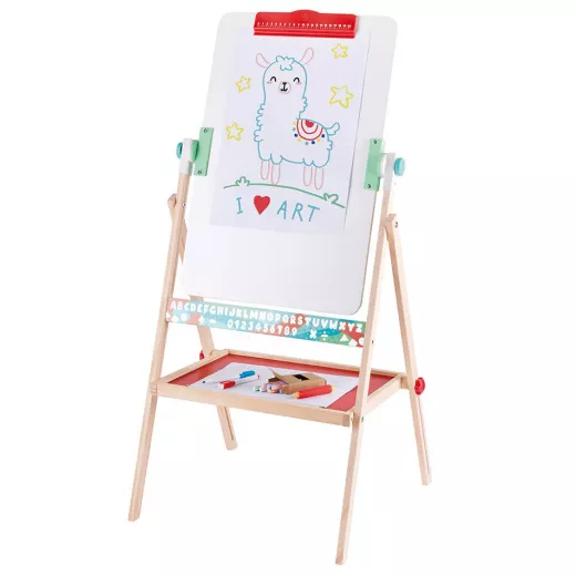 Hape Standing Flip Flat 2 Sided Kids Artwork Easel with Chalk Blackboard and Marker Whiteboard, Includes 4 Chalks, 2 Marker Pens, and One Board Rubber