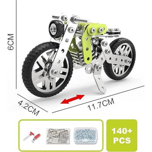 مجموعة بناء نموذج دراجة نارية معدنية بتصميم كلاسيكي هندسي ميكانيكي، مجموعة مكعبات بناء ثلاثية الأبعاد قابلة للفصل، نموذج دراجة نارية DIY